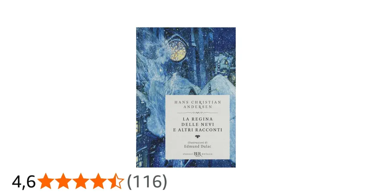 Copertina del libro "La regina delle nevi" di Hans Christian Andersen, illustrata da Edmund Dulac. La scena raffigura la regina in un paesaggio invernale.