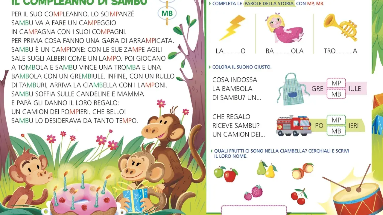 Un racconto di paura breve: Sambu, lo scimpanzé, festeggia il compleanno con giochi e regali, ma un lampo spaventa tutti.