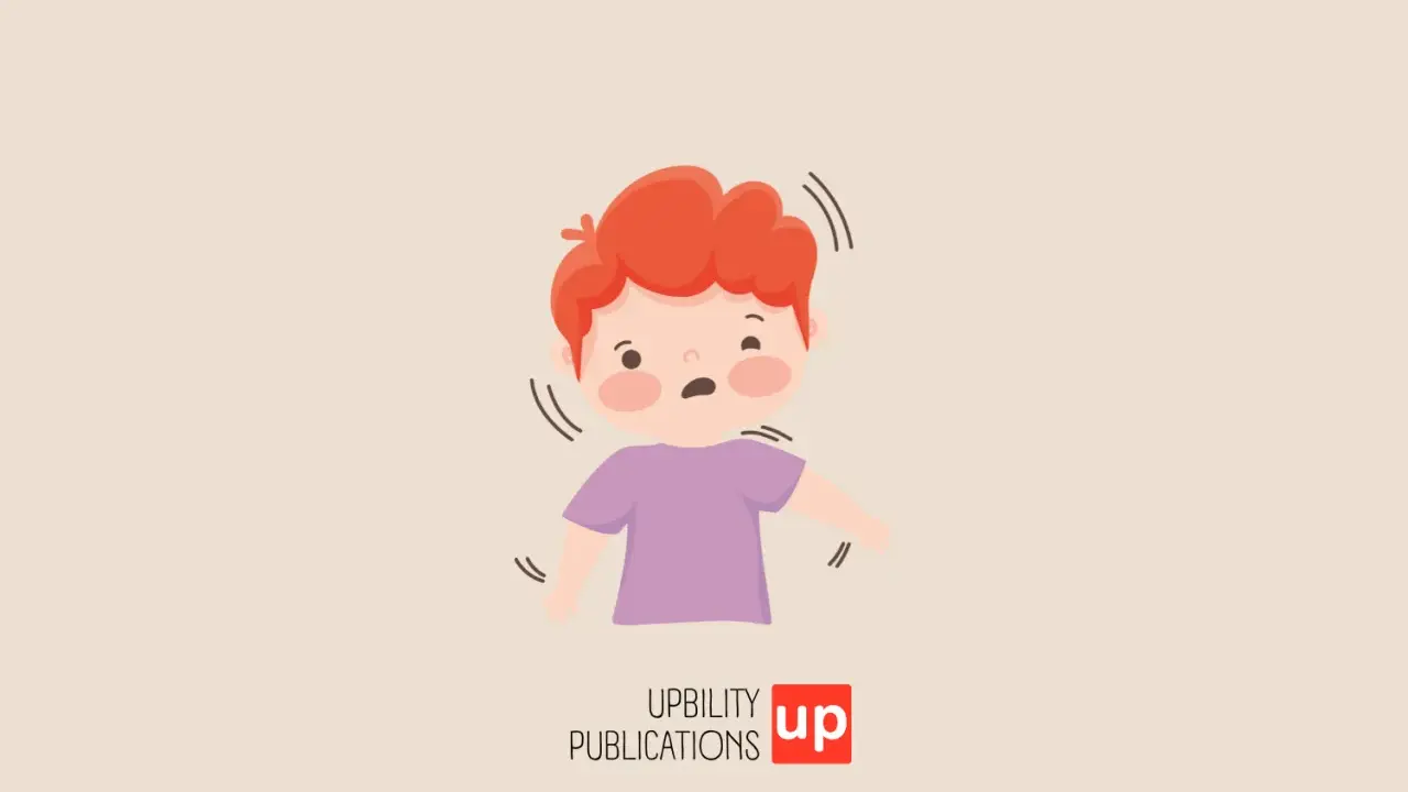 Bambino con capelli rossi e maglietta viola, con espressione confusa e mani leggermente tremanti, che illustra le emozioni autismo.