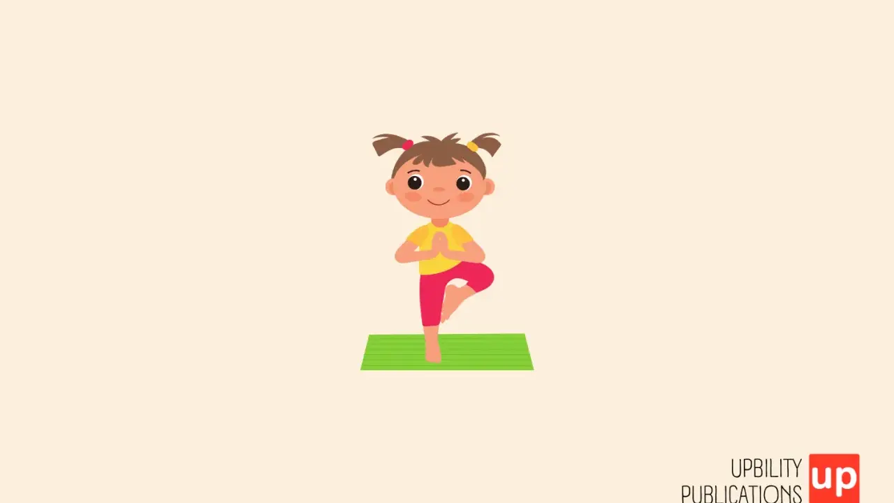Bambina in posa yoga, un esempio di giochi di coordinazione motoria per sviluppare equilibrio e concentrazione.