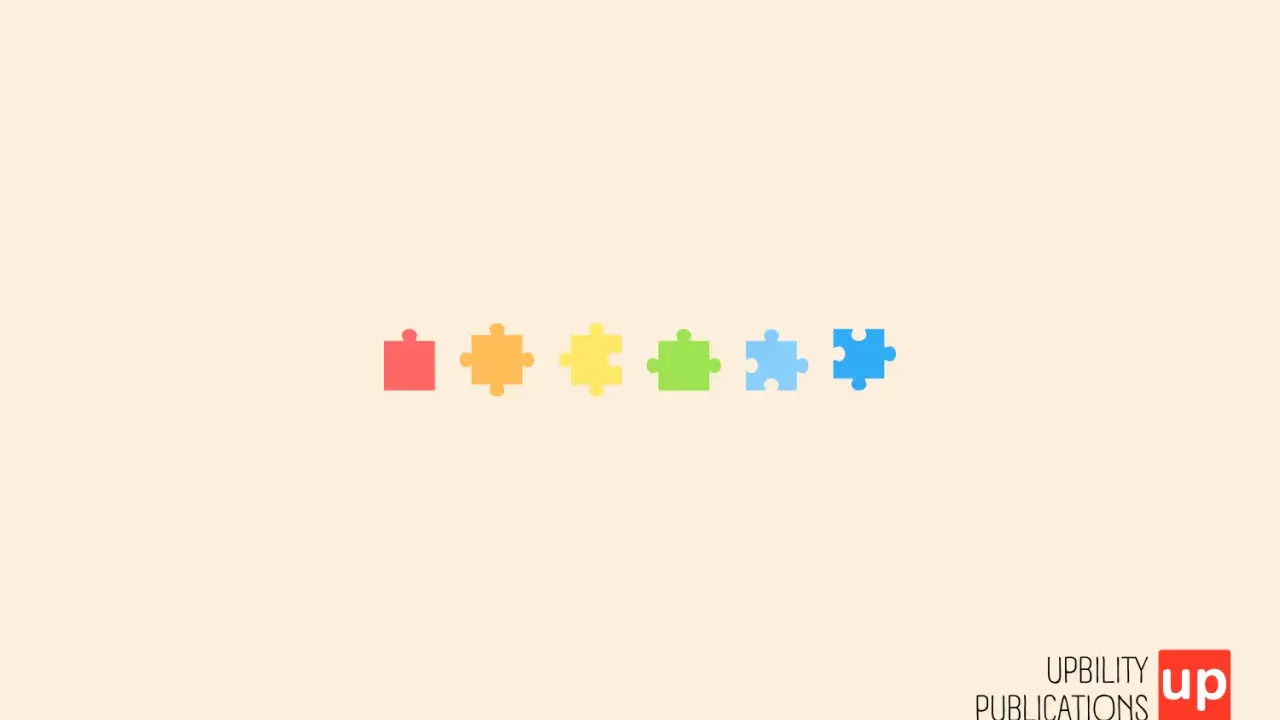 Sei pezzi di puzzle colorati in fila, che simboleggiano le funzioni esecutive nell'autismo.