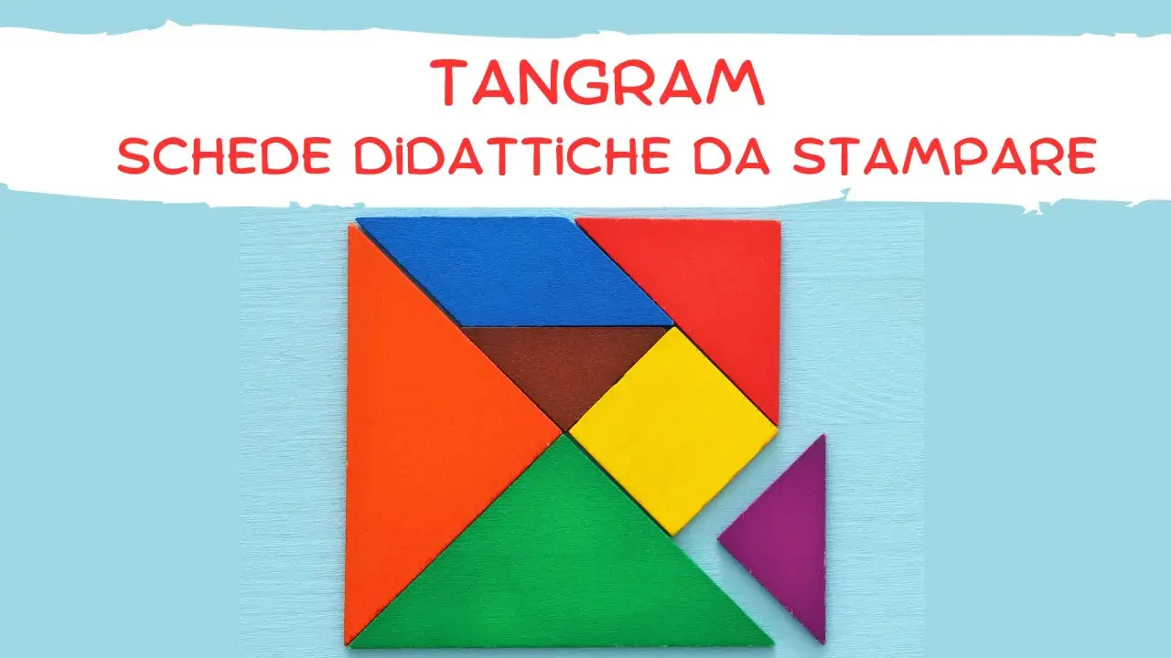 Schede didattiche da stampare con il tangram, un puzzle di forme colorate per creare figure.