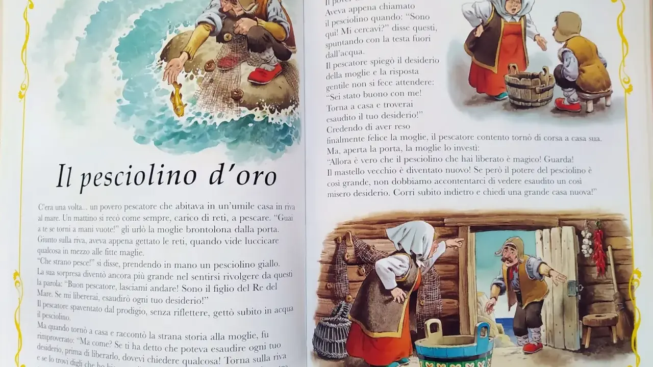 Un pescatore incontra il pesciolino d'oro che esaudisce i suoi desideri. La moglie, insoddisfatta, lo spinge a chiedere sempre di più.