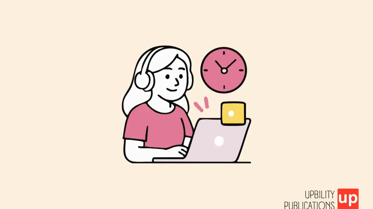 Ragazza con cuffie davanti al PC, orologio e dado. Ideale per trovare giochi per bambini iperattivi che stimolino la concentrazione.