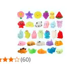 Una collezione di adorabili oggetti morbidi, esempi di giocattoli antistress a forma di animali, frutta e fiori, perfetti per alleviare la tensione.