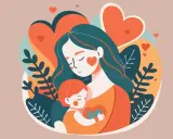 Abbraccio tra madre e figlio, un'immagine che evoca frasi sui bambini che crescono, con cuori e foglie che simboleggiano amore e crescita.