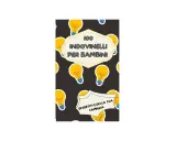 Copertina di "100 indovinelli con risposta per bambini", con lampadine gialle su sfondo scuro. Divertimento in famiglia assicurato!