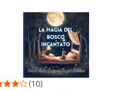 Un bambino dorme in un letto nel buio, sotto la luna piena, in un bosco incantato. Buonanotte bosco incantato.