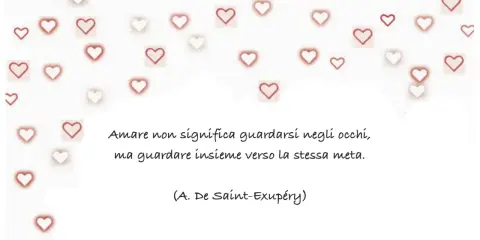 Cuori rossi e bianchi circondano una citazione sull'amore e l'amicizia, perfetta per frasi amicizia bambini.