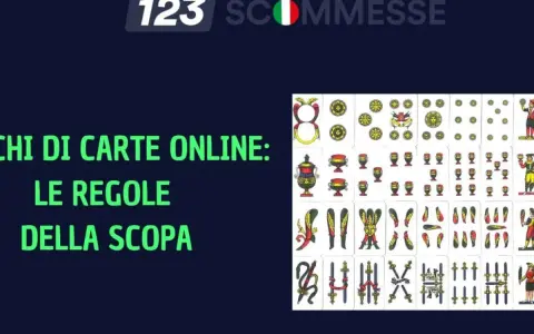 Immagine con carte da gioco italiane e testo "Giochi di carte online: le regole della scopa". Un invito a indovinare la parola, magari legata ai proverbi della scopa.