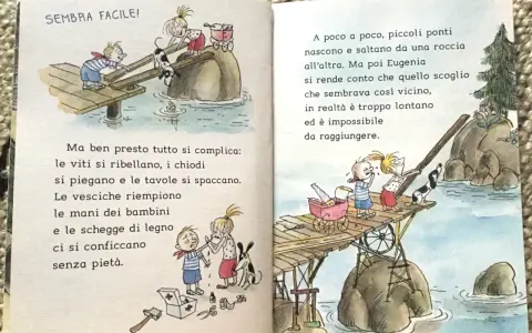 Bambini costruiscono ponti precari, un'avventura per storie per bambini di 8 anni. Le mani si feriscono, ma la determinazione non manca.