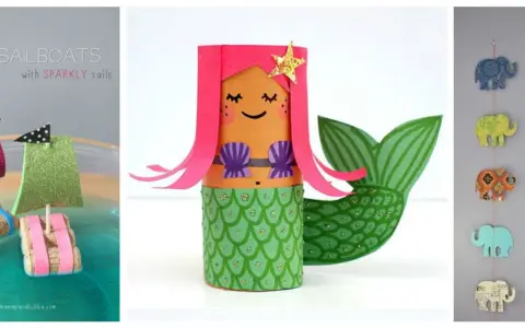 Lavoretti per bambini autistici: barchette scintillanti, sirena di cartone e simpatici elefanti colorati da appendere.