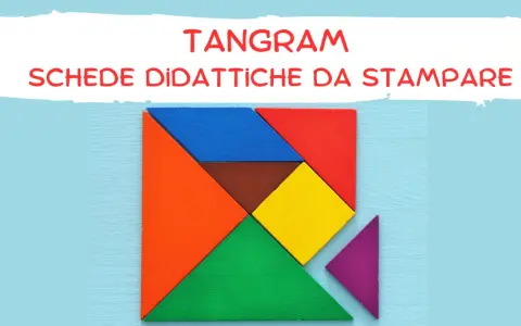 Schede didattiche da stampare con il tangram, un puzzle di forme colorate per creare figure.