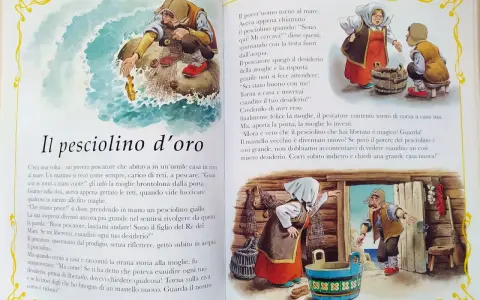 Un pescatore incontra il pesciolino d'oro che esaudisce i suoi desideri. La moglie, insoddisfatta, lo spinge a chiedere sempre di più.
