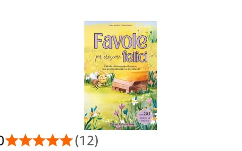 Copertina del libro "Favole per crescere felici" con un'ape sorridente vicino a un alveare. Un dolce buonanotte viola per tutti i bambini.