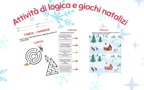 Attività di logica e giochi natalizi con indovinelli, labirinti e differenze per divertirsi durante le feste.