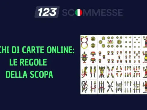 Immagine con carte da gioco italiane e testo "Giochi di carte online: le regole della scopa". Un invito a indovinare la parola, magari legata ai proverbi della scopa.