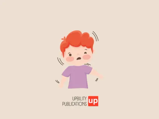 Bambino con capelli rossi e maglietta viola, con espressione confusa e mani leggermente tremanti, che illustra le emozioni autismo.