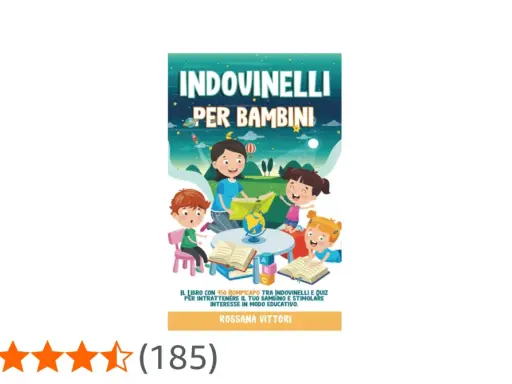 Copertina del libro "Indovinelli per bambini" con bambini che leggono e imparano, ideale per 50 indovinelli facili con risposta.