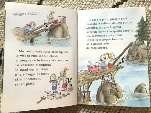 Bambini costruiscono ponti precari, un'avventura per storie per bambini di 8 anni. Le mani si feriscono, ma la determinazione non manca.