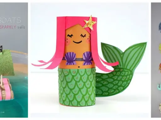 Lavoretti per bambini autistici: barchette scintillanti, sirena di cartone e simpatici elefanti colorati da appendere.
