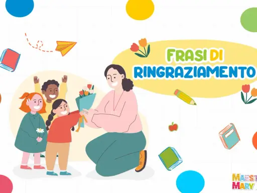 Bambini felici offrono un mazzo di fiori alla loro maestra, un gesto di gratitudine. Frasi di ringraziamento per la maestra.