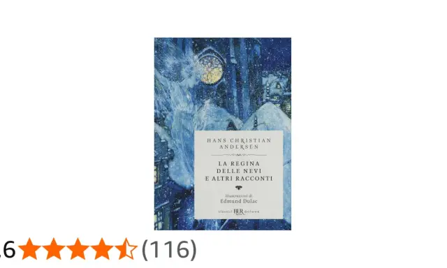 Copertina del libro "La regina delle nevi" di Hans Christian Andersen, illustrata da Edmund Dulac. La scena raffigura la regina in un paesaggio invernale.