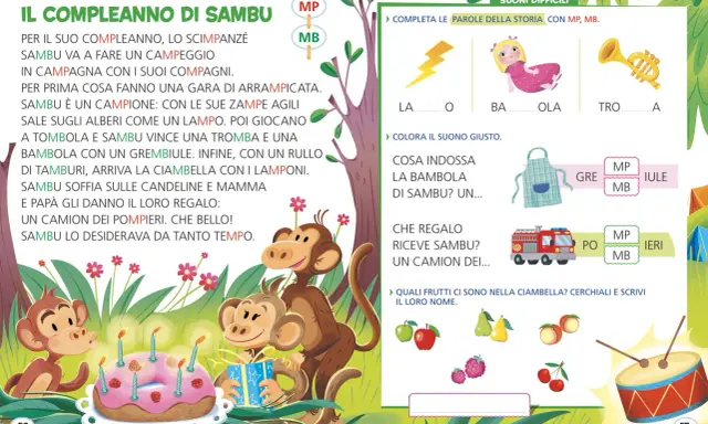 Un racconto di paura breve: Sambu, lo scimpanzé, festeggia il compleanno con giochi e regali, ma un lampo spaventa tutti.