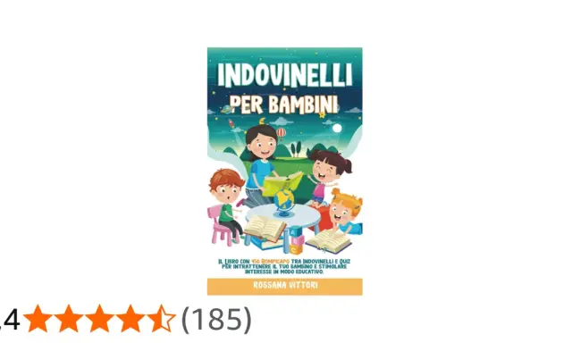 Copertina del libro "Indovinelli per bambini" con bambini che leggono e imparano, ideale per 50 indovinelli facili con risposta.