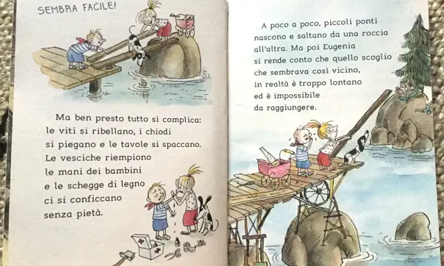 Bambini costruiscono ponti precari, un'avventura per storie per bambini di 8 anni. Le mani si feriscono, ma la determinazione non manca.