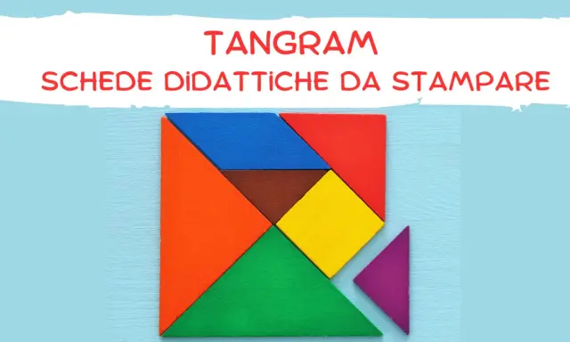 Schede didattiche da stampare con il tangram, un puzzle di forme colorate per creare figure.