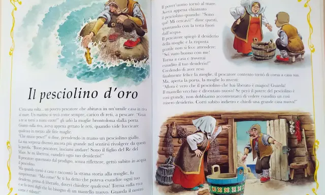 Un pescatore incontra il pesciolino d'oro che esaudisce i suoi desideri. La moglie, insoddisfatta, lo spinge a chiedere sempre di più.