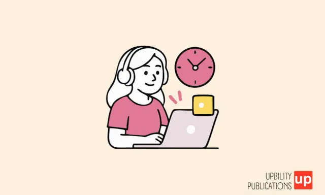 Ragazza con cuffie davanti al PC, orologio e dado. Ideale per trovare giochi per bambini iperattivi che stimolino la concentrazione.