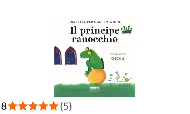 Copertina del libro "Il principe ranocchio" con un ranocchio verde su una palla arancione, vicino a finestre gotiche e fiori.