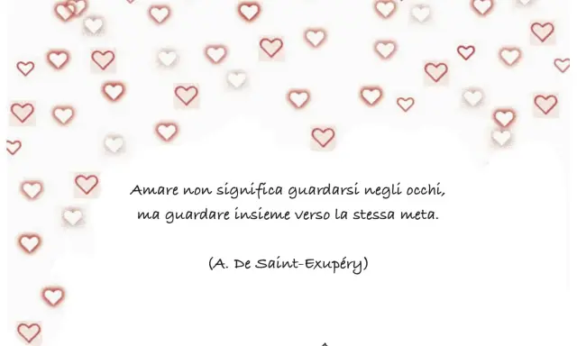 Cuori rossi e bianchi circondano una citazione sull'amore e l'amicizia, perfetta per frasi amicizia bambini.
