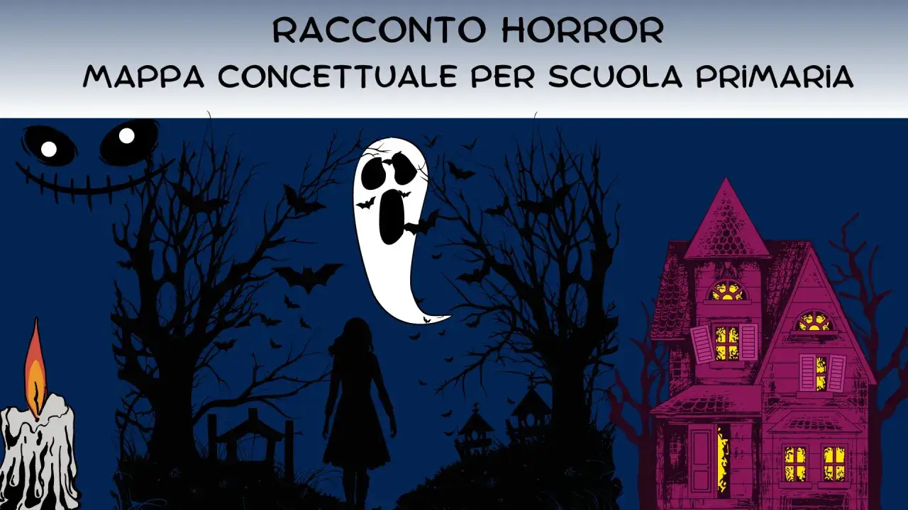 Un fantasma spaventoso incombe su una casa stregata, alberi nodosi e una candela tremolante. Un breve racconto di paura per la scuola primaria.