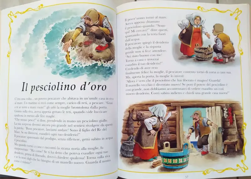 Un pescatore incontra il pesciolino d'oro che esaudisce i suoi desideri. La moglie, insoddisfatta, lo spinge a chiedere sempre di più.